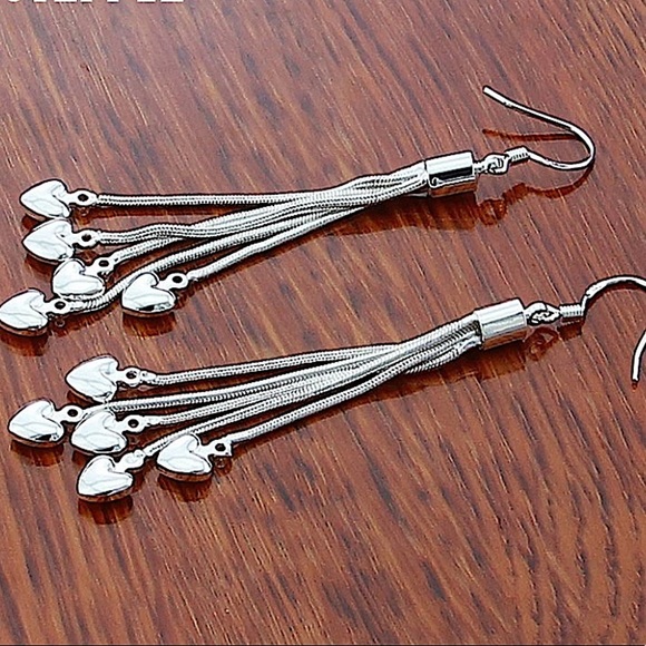 Sterling Silver Tassel Heart Dangle Earrings - Picture 3 of 3